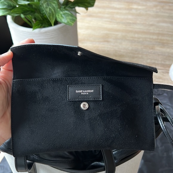 Saint Laurent Teddy Off-White Coated Linen Drawstring Bucket Bag - Picture 6 of 15